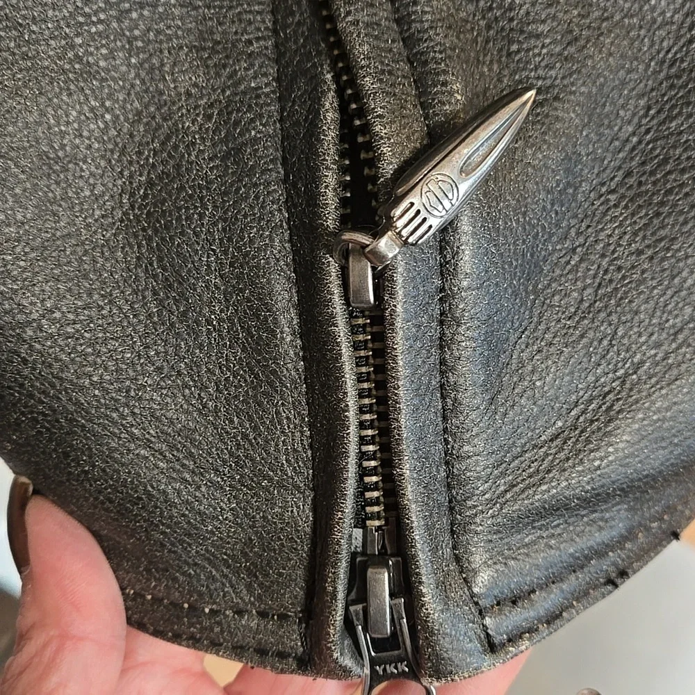 Harley-Davidson Leather Jacket Size 1W Unique Distressed Black Yellow Ivory - Picture 10 of 15